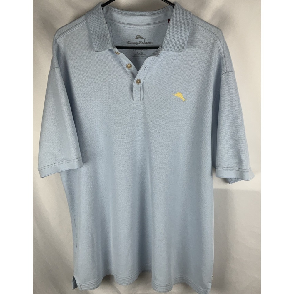 Tommy Bahama Mens XL Light Blue 100% Cotton Button Up Golf Polo Summer Beach